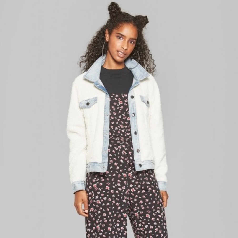 Sherpa Faux Fur Jacket with Denim - Wild Fable